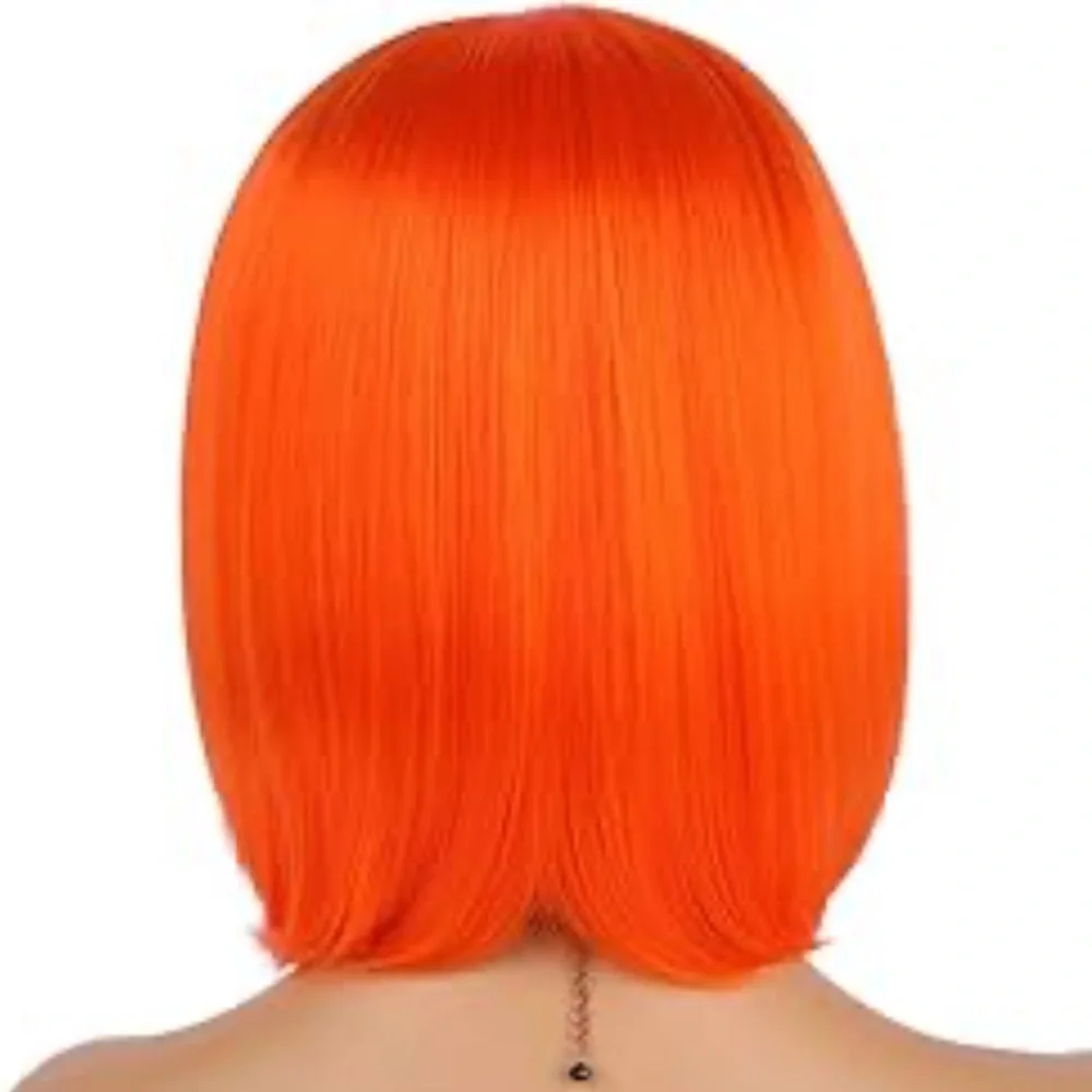 Vibrant Orange Synthetic Bob Wig - Women Hair